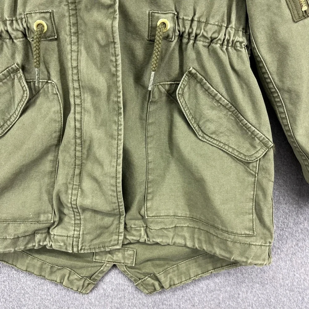 GAP Kids Jacket Girls Small 6-7 Olive Hooded Parka Faux Fur‎ Trim Utility Anorak